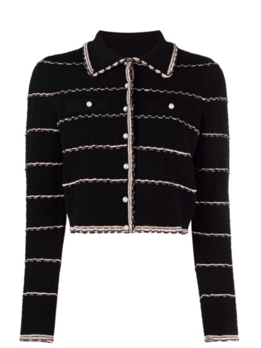 SANDRO 
Stripe Embroidered Cropped Jacket with pearl buttons SZ 0